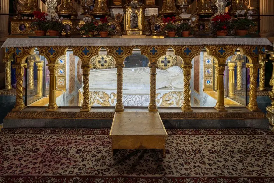 The mortal remains of Saint Catherine of Siena kept in the Basilica of Santa Maria Sopra Minerva in Rome