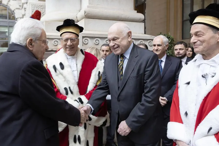 President Mattarella welcomed by Carlo Nordio, Minister of Justice - Government Representative, by Pasquale D'Ascola, First President of the Supreme Court of Cassation, and by Pietro Gaeta, Attorney General at the Supreme Court of Cassation