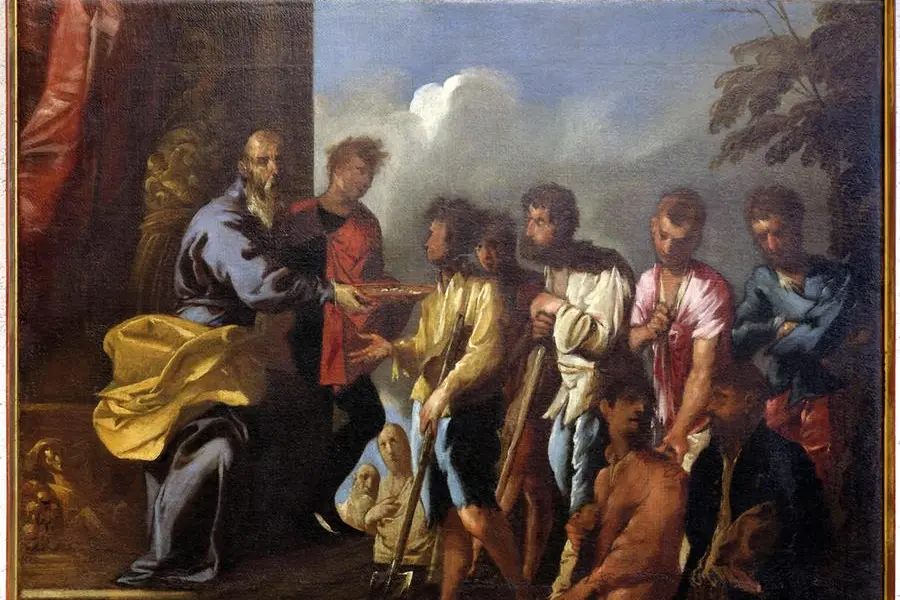 3C8HJCM Painting Parable of the Workers in the Vineyard by Francesco Maffei, Museo di Castelvecchio, Verona, Italy. , Alamy/IPA