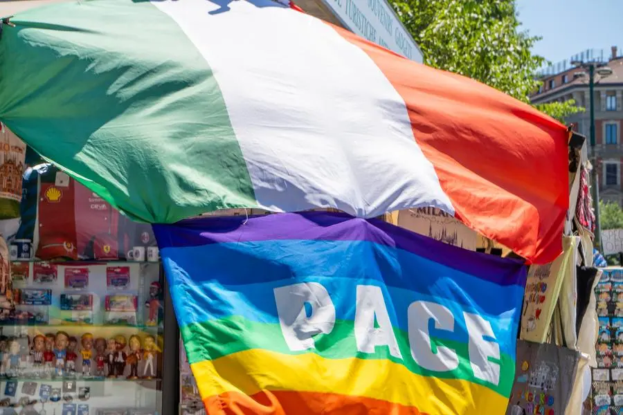 Rainbow Pace Flag Italy flag. International Peace Day. Italy, Milan - July 17, 2025 , Getty Images
