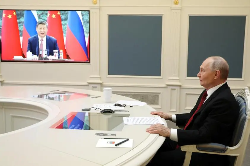 Vladimir Putin durante un incontro in videoconferenza con Xi Jinping lo scorso 4 febbraio. , REUTERS