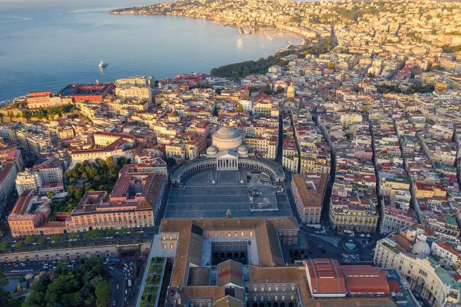 Piazza del plebiscito and the Posillipo district seen from above