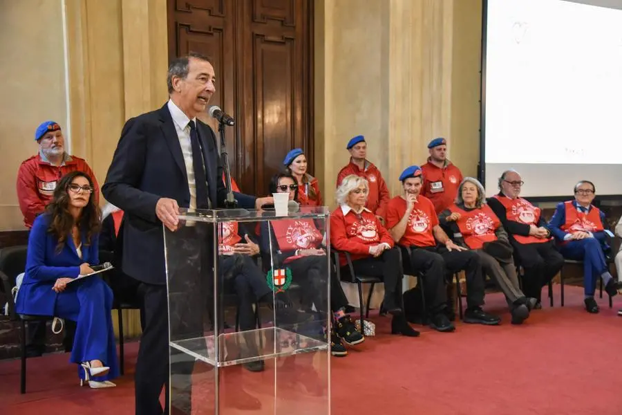 Il sindaco Giuseppe sala alla cerimonia del Premio Campione dei City Angels a Palazzo Marino, Milano 13 Maggio 2025 ANSA/MATTEO CORNER