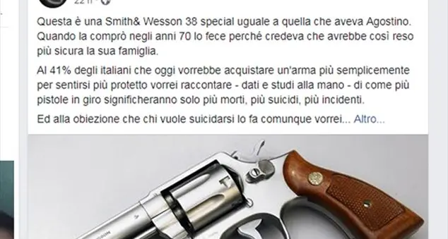 Luca Di Bartolomei: «Più armi in casa, più suicidi»