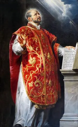 Peter Paul Rubens, Sant'Ignazio di Loyola, 1617-1618 circa, olio su tela (Kunsthistorisches Museum, Vienna). Il dipinto raffigura il fondatore della Compagnia di Gesù con il dinamismo e l'intensità spirituale tipici del linguaggio barocco di Rubens, esaltandone il ruolo di guida e riformatore della Chiesa