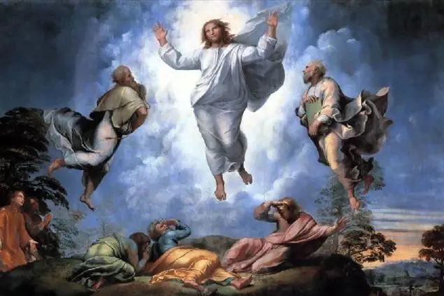 Raffaello Sanzio, Trasfigurazione, 1518-1520, Citt\\u00E0 del Vaticano, Musei Vaticani. L\\u2019opera, ultima grande pala realizzata dall\\u2019artista urbinate, unisce il racconto evangelico della Trasfigurazione di Cristo sul monte Tabor alla scena della guarigione dell\\u2019epilettico narrata dai Vangeli.