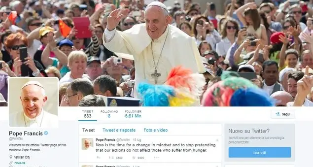 Papa, su Twitter lo seguono in 22 milioni