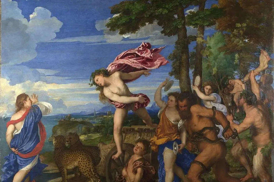 Tiziano, Bacco e Arianna, 1520-1523, olio su tela. Il dio Bacco balza dal carro trainato da ghepardi verso Arianna, abbandonata sull’isola di Nasso da Teseo. L’incontro segna l’inizio di una nuova storia d’amore e trasforma la disperazione della giovane in una possibilità di rinascita. Ispirato alla mitologia classica, il dipinto racconta la forza dirompente del desiderio e l’imprevedibilità delle emozioni. L’opera è conservata alla National Gallery di Londra