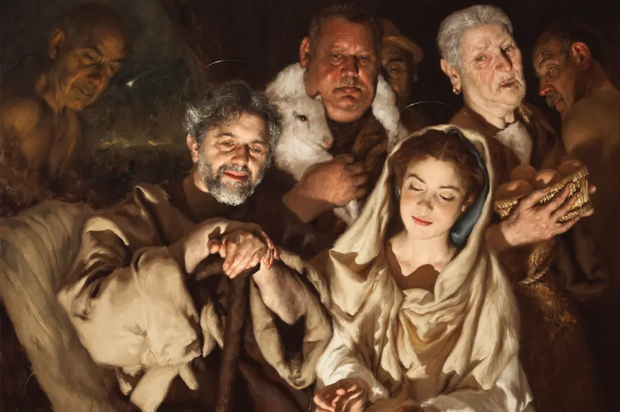 Giovanni Gasparro, Quel che vide Nostro Signore al primo sguardo (un\\'adorazione dal punto di vista del Bambino), Olio su lino belga, 80\\u00D7100 cm