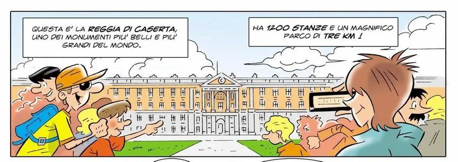 A cartoon from «Il Giornalino», depicting tourists at the Royal Palace of Caserta