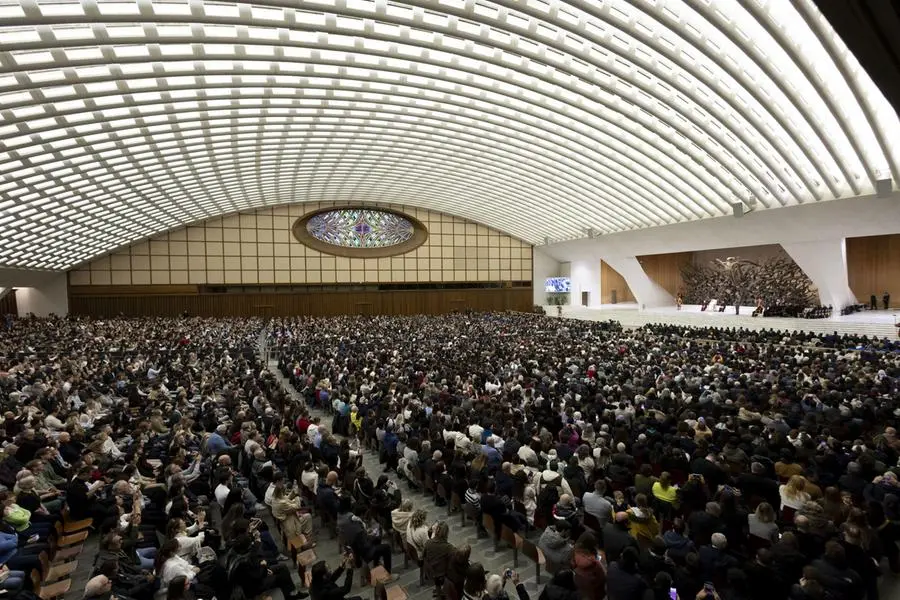 Pope Leo XIV holds the weekly general audience in the Paul VI Hall at the Vatican, Jenuary 14 2025 ANSA/MASSIMO PERCOSSI