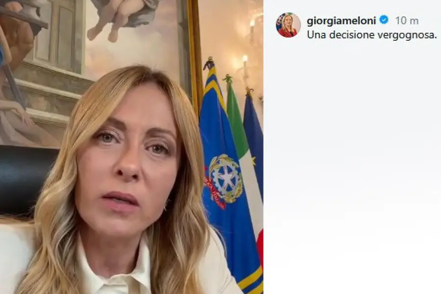 \\\"Una decisione vergognosa\\\". Così la presidente del Consiglio Giorgia Meloni in un video sui social commenta la decisione della gip di Milano Tiziana Landoni, che ha disposto la liberazione di Youssef Siher, il ricercatore 30enne fermato la notte di sabato scorso in qualità di amministratore del canale Telegram 'Movimento 17 ottobre' aperto dopo la due giorni di saccheggi e devastazioni a Milano. Instagram/Giorgia Meloni +++ ATTENZIONE: L'ANSA NON POSSIEDE I DIRITTI DI QUESTA FOTO CHE NON PUO' ESSERE PUBBLICATA SENZA L'AUTORIZZAZIONE DELLA FONTE DI ORIGINE CUI SI RINVIA +++ NPK +++