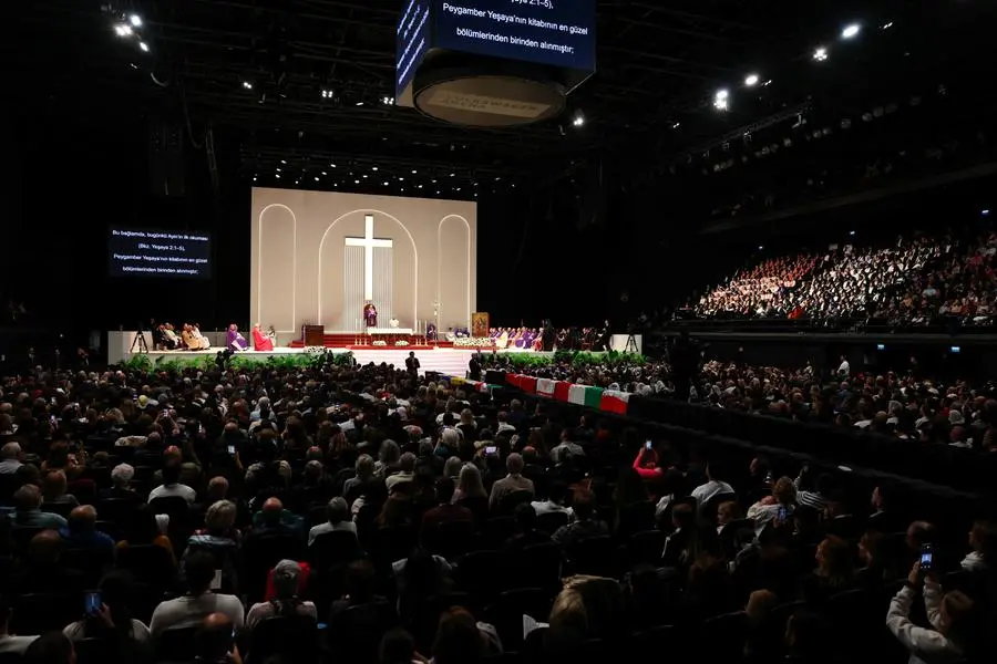 Pope Leo XIV presides over the Holy Mass at the Volkswagen Arena, during his first apostolic journey, in Istanbul, Turkey, November 29, 2025. REUTERS/Umit Bektas