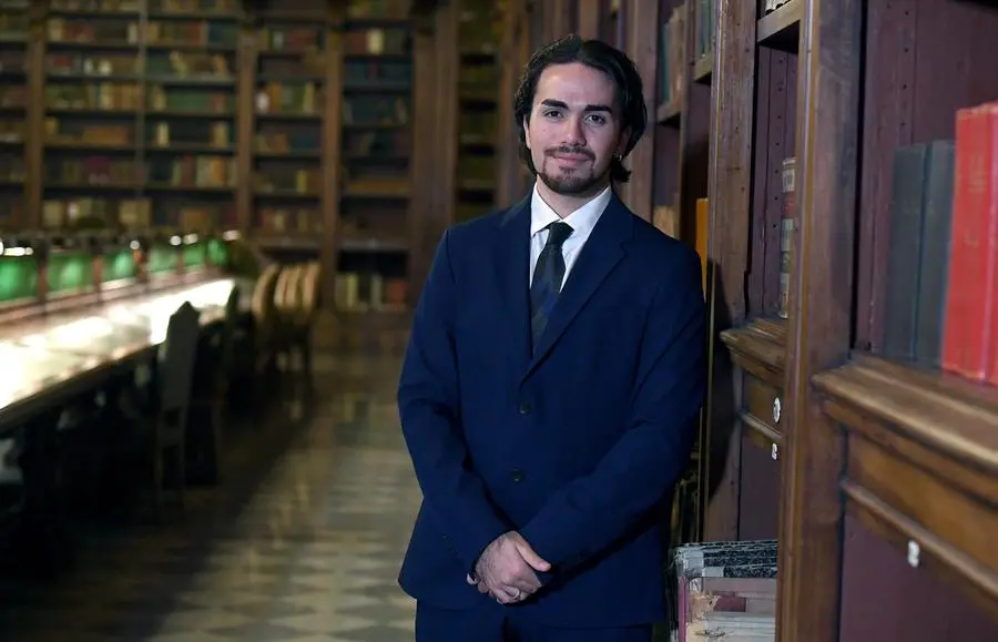 Giuseppe Gibboni, primo Premio Paganini di Genova 2021, durante l'incontro con i giovani talenti italiani della musica recentemente premiati nei piu' prestigiosi concorsi internazionali, al ministero della Cultura a Roma, 8 novembre 2021. ANSA/ETTORE FERRARI