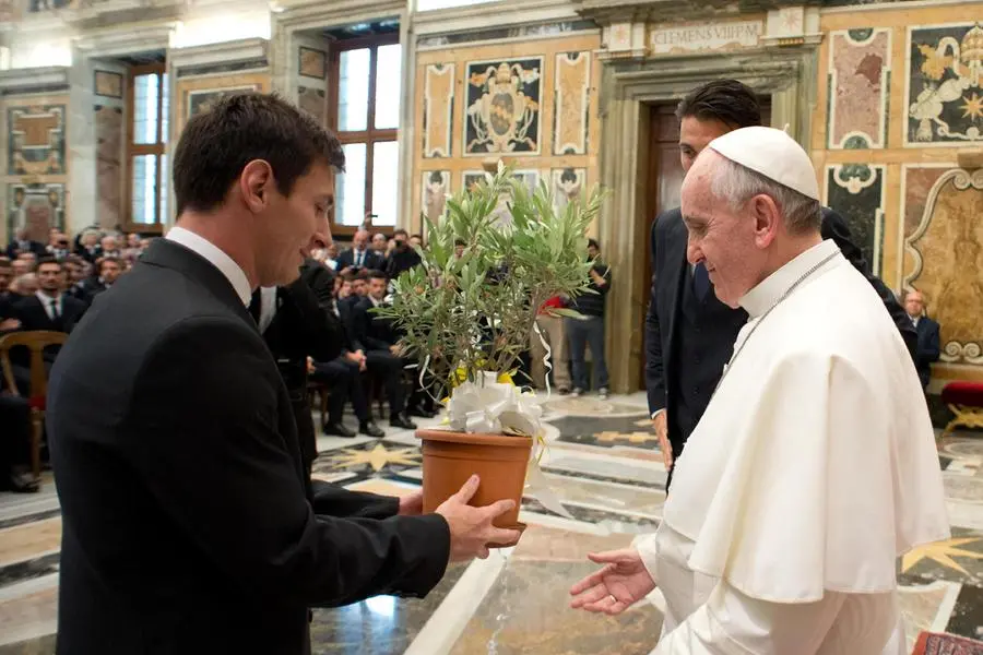 Lionel Messi during the audience with Pope Francis in 2013