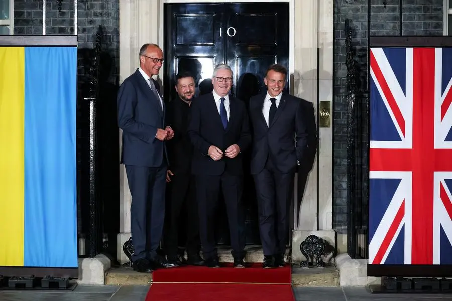 Da sinistra, Friedrich Merz, Volodymyr Zelensky, Keir Starmer ed Emmanuel Macron a Londra il 7 giugno. , REUTERS
