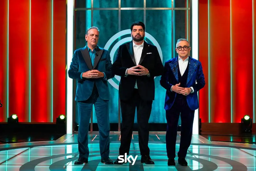 I giudici di MasterChef Italia: Giorgio Locatelli, Antonino Cannavacciuolo e Bruno Barbieri. , Sky Italia