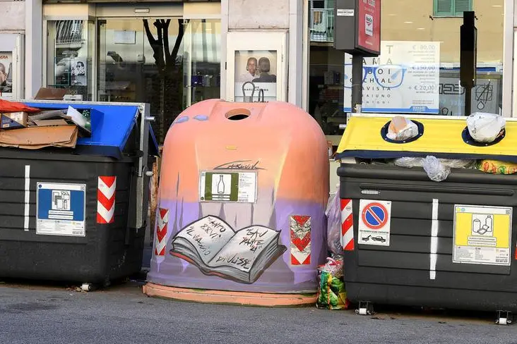 Alcuni cassonetti della differenziata a Roma. In molti Comuni le campane sono state sostituite dalla raccolta porta a porta. , ANSA