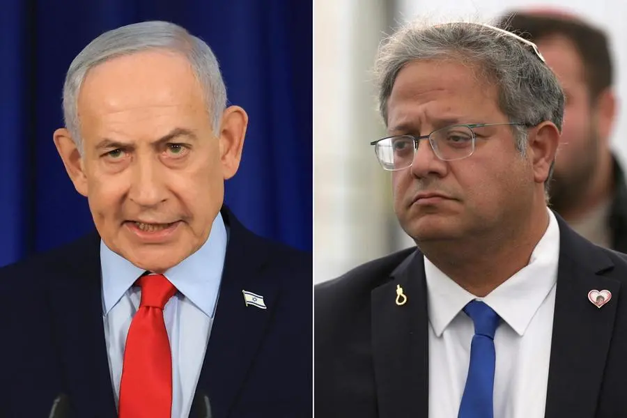 Il premier israeliano Benjamin Netanyahu e, a destra, il ministro della Sicurezza Nazionale Itamar Ben-Gvir