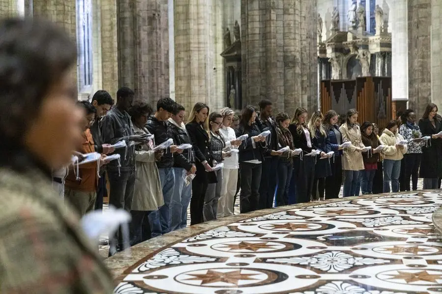 The catechumens of the Diocese of Milan during the Tradition Symboli vigil in the Duomo with Archbishop Mario Delpini on March 28th