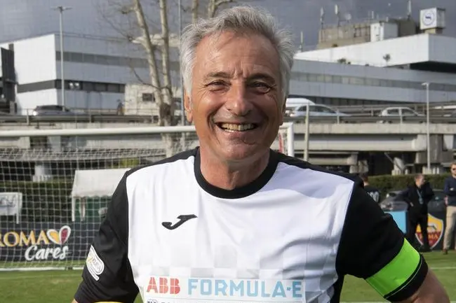 Captain of National Pilots, Riccardo Patrese, during the charity soccer match between the National Pilots and the AS Roma Legends, in favor of the Andrea Tudisco Onlus and the Roma Cares Association, in Rome, Italy, 11 April 2019. ANSA/MAURIZIO BRAMBATTI , ANSA