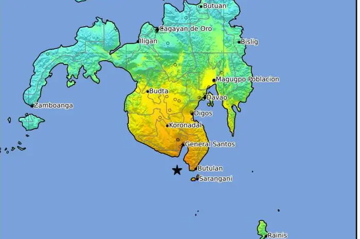 epa13023582 A handout photo made available by the US Geological Survey (USGS) shows an intensity shake map of a 7.8-magnitude earthquake Southwest of Kablalan, Philippines, 08 June 2026. EPA/US Geological Survey (USGS) HANDOUT HANDOUT EDITORIAL USE ONLY/NO SALES