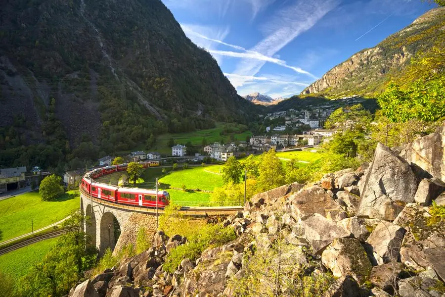 Il famoso viadotto di Brusio nella tratta da Tirano a St Moritz.