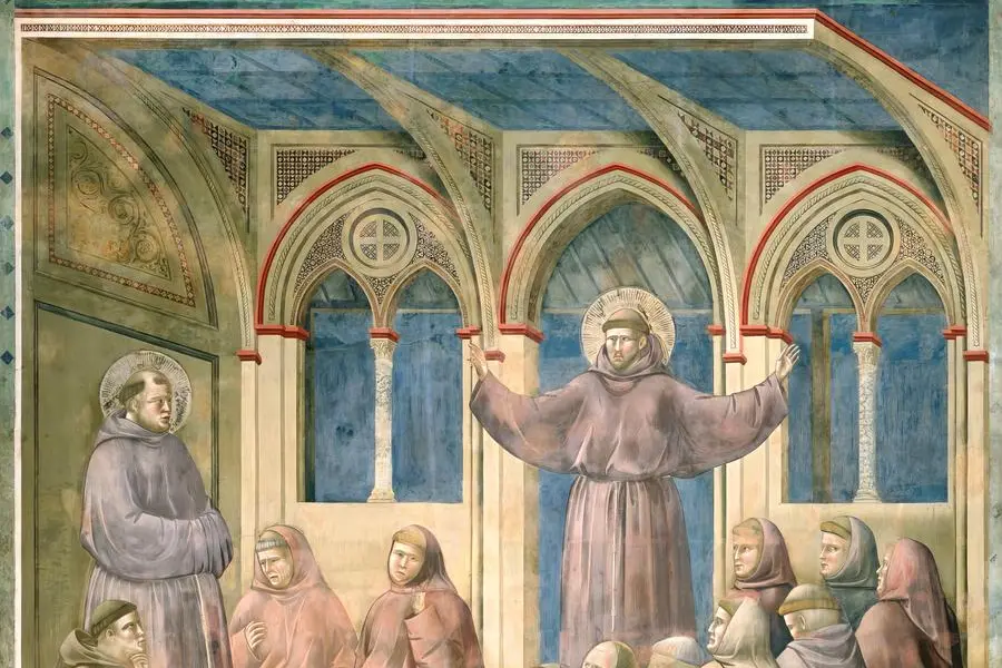 Giotto, L\\u2019apparizione al Capitolo di Arles, 1297-1299 circa. Affresco nella Basilica Superiore di San Francesco, Assisi , ipa