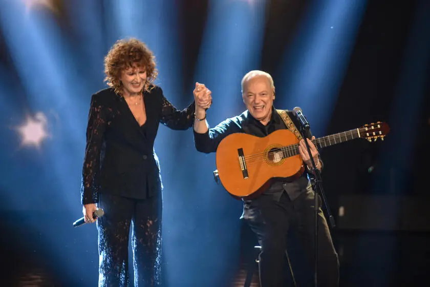 Fiorella Mannoia e Toquinho durante la registrazione della puntata di Che Tempo che Fa negli studi de La 9, Milano 18 Gennaio 2026 ANSA/MATTEO CORNER , ANSA