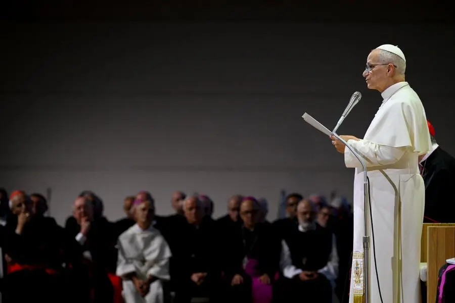 Papa Leone XIV parla ai partecipanti al 47esimo Meeting per l\\'amicizia dei popoli@Vatican Media , ANSA