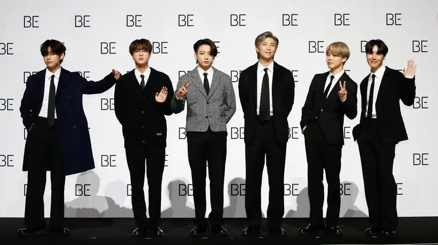 BTS members — V, Jin, Jung Kook, RM, Jimin and J-Hope — arriving for the BE (Deluxe Edition) album launch at Dongdaemun Design Plaza in Seoul, November 20, 2020.