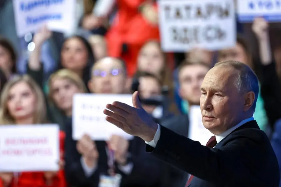 Il presidente russo Vladimir Putin durante la conferenza stampa di fine anno a Mosca. , REUTERS
