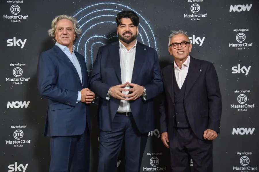 The three judges of MasterChef: Giorgio Locatelli, Antonino Cannavacciuolo and Bruno Barbieri
