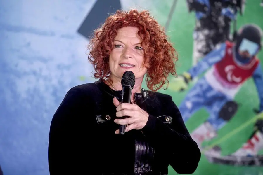 Francesca Porcellato durante l’evento ''Italia in Gioco - CIP e RAI fanno squadra per Milano Cortina 2026'' presso la torre Allianz a Milano.