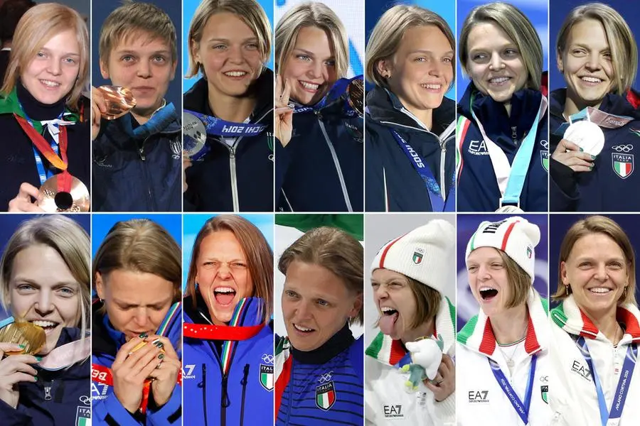 From left to right: Arianna Fontana's 14 Olympic medals arranged in chronological order. The athlete won 3 gold, 6 silver and 5 bronze from Turin 2006 to Milan Cortina. Passing through Vancouver 2010, Sochi 2014, Pyeongchang and Beijing 2022, or six editions. The first podium, a bronze in the twenty-year edition, in the same race that gave her the record, the 3000 meter relay. HANDLE
