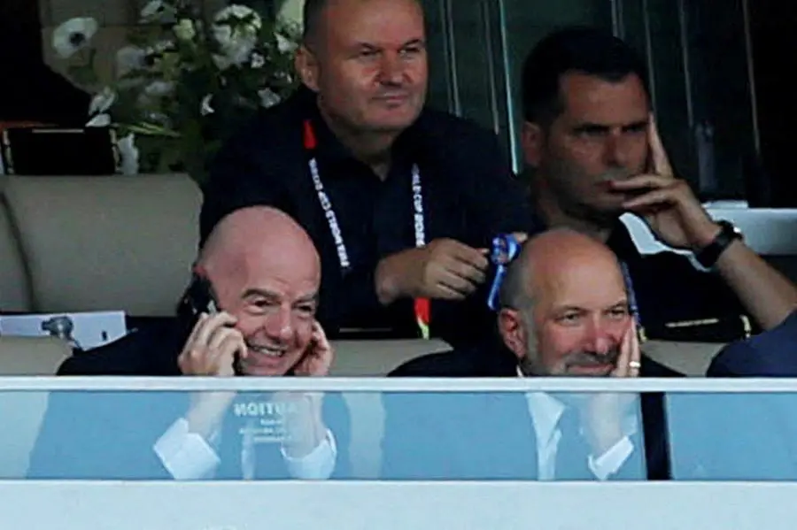 Il Presidente Gianni Infantino in tribuna con il Segretario del commercio Usa Howard Lutnick, durante Stati Uniti Bosnia. , REUTERS