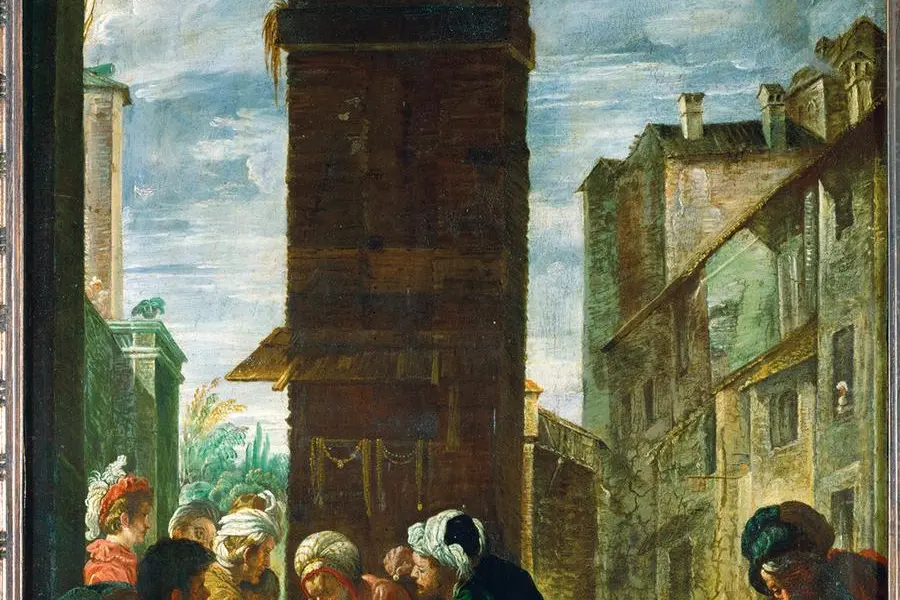 ELS9197052 The parable of the precious pearl Workshop-copy after a lost original (poplar wood) by Fetti, Domenico (1589-1623); 60.5x44 cm; Kunsthistorisches Museum, Vienna, Austria; (add.info.: The parable of the precious pearl (Matthew, 13, 44-46) Workshop-copy after a lost original, belonging to the series of 13 parables, 1618-1621. Poplar wood, 60, 5 x 44 cm Inv. 3818. Creator: Fetti, Domenico. Location: Kunsthistorisches Museum, Gemaeldegalerie, Vienna, Austria); \\u00A9 Erich Lessing. , Bridgeman Images