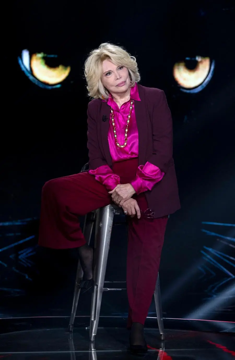 La cantante e attrice Amanda Lear, durante la trasmissione televisiva Rai ''Belve'', Roma, 11 marzo 2026. ANSA/MASSIMO PERCOSSI