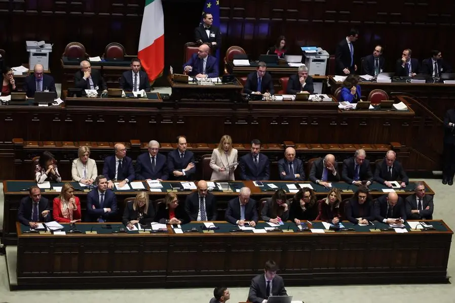 La presidente del Consiglio Giorgia Meloni alla Camera dei deputati durante la comunicazione in vista della riunione del consiglio europeo, Roma 17 dicembre 2025. ANSA/MASSIMO PERCOSSI