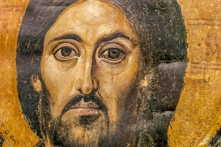 the face of Jesus Christ on an Orthodox fresco , Aleksandar Radovanov - stock.ado