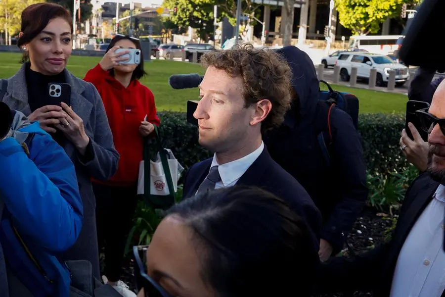 Mark Zuckerberg, Amministratore Delegato di Meta Platforms, all'arrivo in un'udienza in tribunale presso la Corte Superiore della Contea di Los Angeles