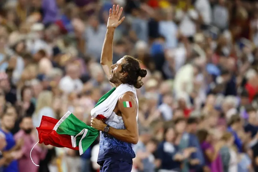 Gianmarco Tamberi, l\\'esultanza da campione europeo di salto in alto 2026 , EPA