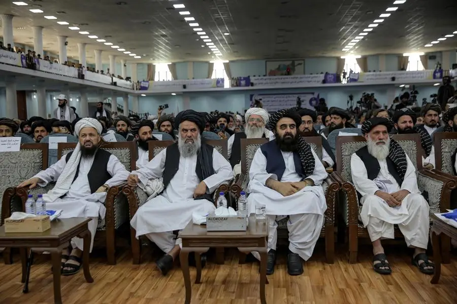 epa13170913 Afghanistan Foreign Minister Amir Khan Muttaqi (C) attend a ceremony to mark the 5th anniversary of the Taliban's return to power, in Kabul, Afghanistan, 15 August 2026. Afghanistan marks five years since the Taliban returned to power and entered Kabul on 15 August 2021, following the collapse of the former government and the withdrawal of US-led forces. EPA/SAMIULLAH POPAL