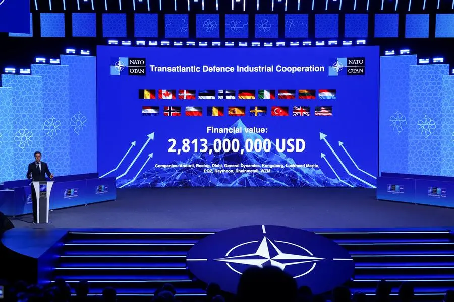 NATO Secretary General Mark Rutte speaks at the NATO Summit Defense Industry Forum, on the sidelines of the ongoing NATO leaders' summit in Ankara