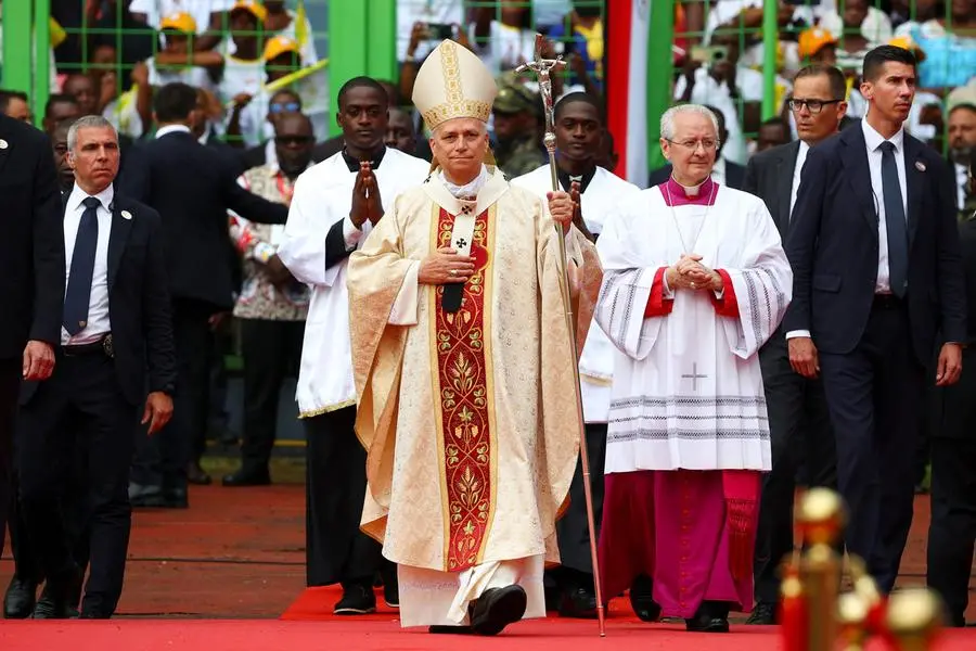 Papa Leone XIV allo stadio di Malabo durante la Messa conclusiva del suo viaggio apostolico in Guinea Equatoriale , REUTERS