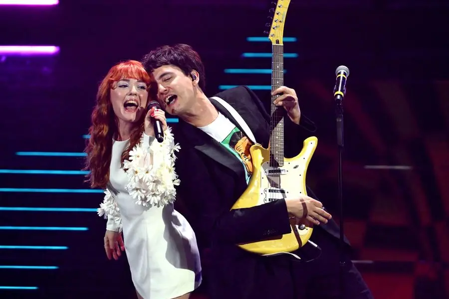 Italian singers Maria Antonietta and Colombre perform on stage at the Ariston theatre during the 76th Sanremo Italian Song Festival, Sanremo, Italy, 24 February 2026. The Music Festival runs from 24 to 28 February 2026. ANSA/ETTORE FERRARI