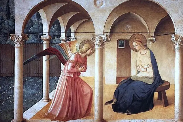 Beato Angelico, Annunciazione, 1440 cia Affresco, 2,30 x 3,21 m. Firenze, Convento di San Marco, corridoio nord delle celle