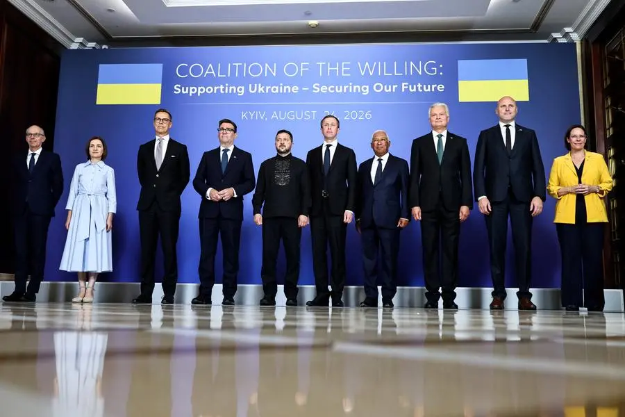 La Coalizione dei volenterosi con il presidente Zelensky a Kyiv. , REUTERS