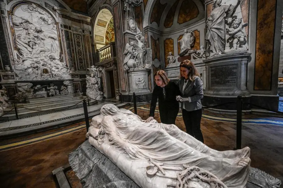 La scultura del Cristo Velato di Giuseppe Sanmartino, conservata nella cappella Sansevero a Napoli, oggetto dello speciale tour tattile dedicato ai non vedenti. , ANSA