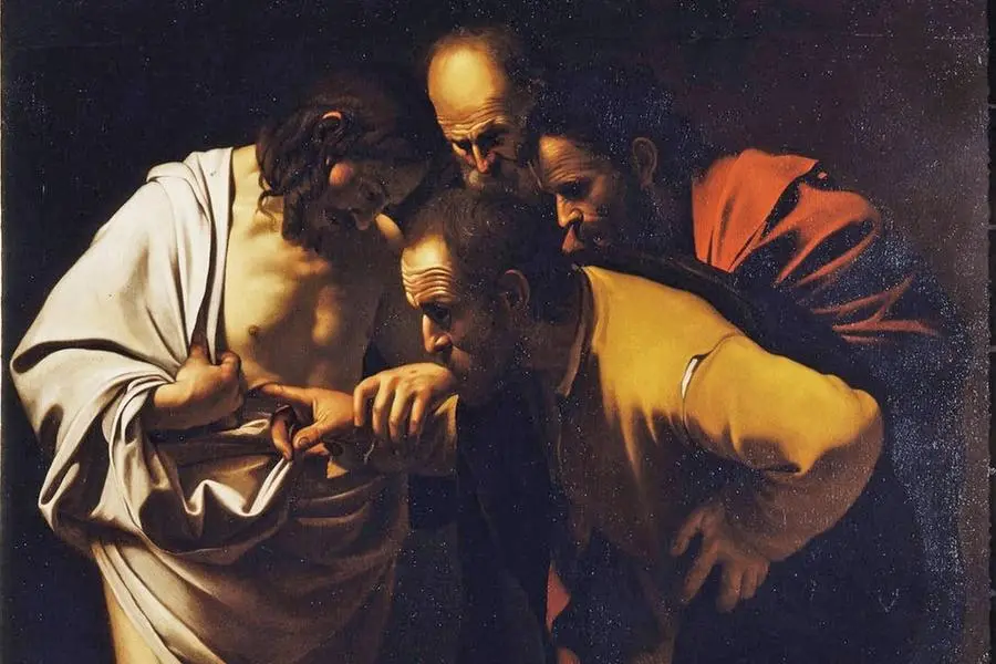 Da caravaggio, incredulit\\u00E0 di san tommaso (Uffizi). , ipa